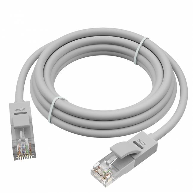 GCR Патч-корд прямой 9.0m UTP кат.5e, серый, позолоченные контакты, 24 AWG, литой, ethernet high speed 1 Гбит/с, RJ45, T568B, GCR-51513 Greenconnect RJ45(m) - RJ45(m) Cat. 5e UTP  9м серый — для бизнеса и офиса