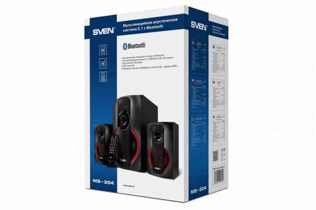 SVEN MS-304, черный, акустическая система 2.1, мощность (RMS): 20 Вт + 2x10 Вт, FM-тюнер, USB/SD, дисплей, ПДУ, Bluetooth SVEN MS-304 — для бизнеса и офиса SVEN MS-304, черный, акустическая система 2.1, мощность (RMS): 20 Вт + 2x10 Вт, FM-тюнер, USB/SD, дисплей, ПДУ, Bluetooth SVEN MS-304 — для бизнеса и офиса