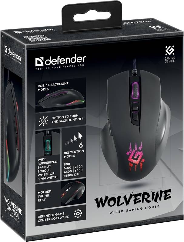 Defender Проводная игровая мышь Wolverine GM-700L RGB,7кнопок,12800dpi Defender Wolverine GM-700L (52700) — для бизнеса и офиса Defender Проводная игровая мышь Wolverine GM-700L RGB,7кнопок,12800dpi Defender Wolverine GM-700L (52700) — для бизнеса и офиса