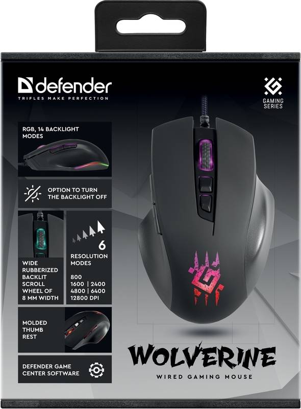 Defender Проводная игровая мышь Wolverine GM-700L RGB,7кнопок,12800dpi Defender Wolverine GM-700L (52700) — для бизнеса и офиса Defender Проводная игровая мышь Wolverine GM-700L RGB,7кнопок,12800dpi Defender Wolverine GM-700L (52700) — для бизнеса и офиса