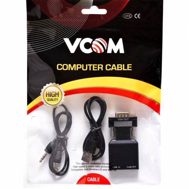 Переходник HDMI(F) --> VGA(M)+audio,1080*60Hz, VCOM <CA336A> Переходник VCOM HDMI F/VGA M+mini jack 3.5 mm M (CA336A) — для бизнеса и офиса