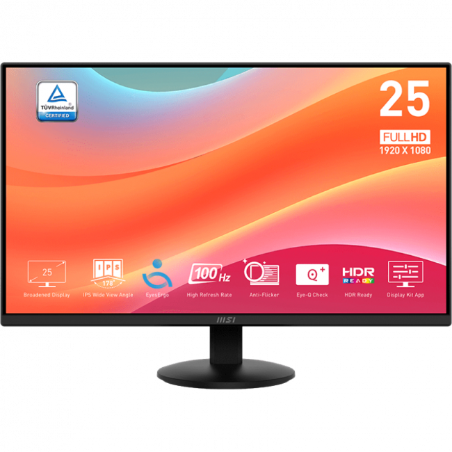 Монитор MSI PRO MP252L 24.5" 1920x1080, IPS, 100Hz, 4ms, 100M:1, 250cd, HDMI 1.4,DP 1.2, 1y, Black MSI PRO MP252L 24.5" — для бизнеса и офиса Монитор MSI PRO MP252L 24.5" 1920x1080, IPS, 100Hz, 4ms, 100M:1, 250cd, HDMI 1.4,DP 1.2, 1y, Black MSI PRO MP252L 24.5" — для бизнеса и офиса