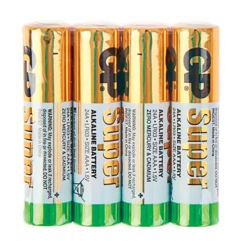 Алкалиновые батарейки GP Super Alkaline 24А ААA - 4 шт. в пленке GP Super Alkaline 24А ААA (4891199071850) — для бизнеса и офиса Алкалиновые батарейки GP Super Alkaline 24А ААA - 4 шт. в пленке GP Super Alkaline 24А ААA (4891199071850) — для бизнеса и офиса