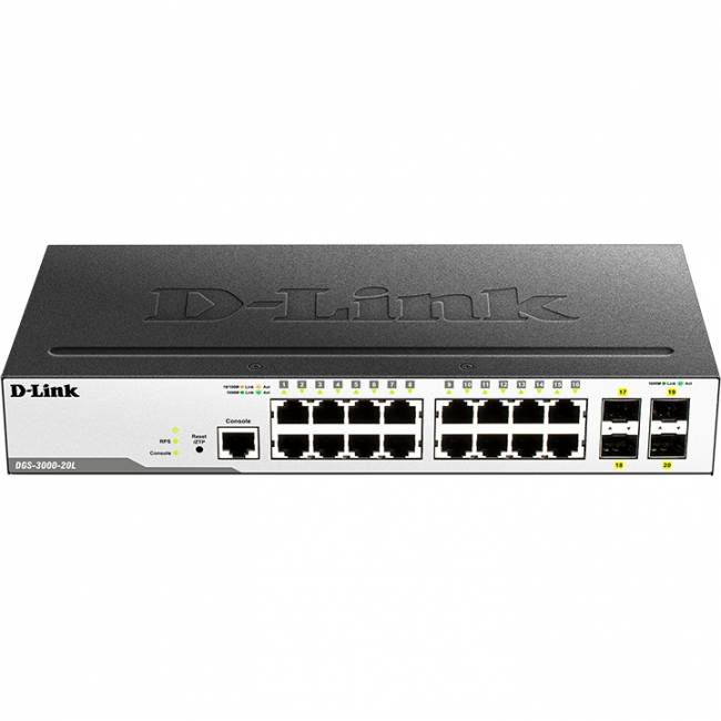 Коммутатор D-Link DGS-3000-20L/B1A — для бизнеса и офиса Коммутатор D-Link DGS-3000-20L/B1A — для бизнеса и офиса