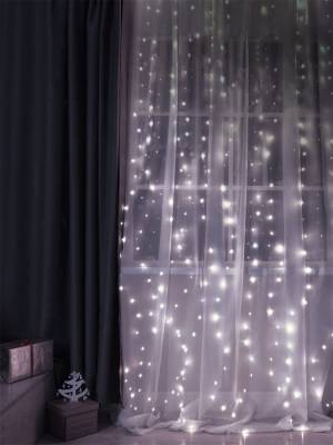 Гирлянда Гирлянда 450LED 220V, 8 режимов, 3х3 м, занавес, медь, холодный белый