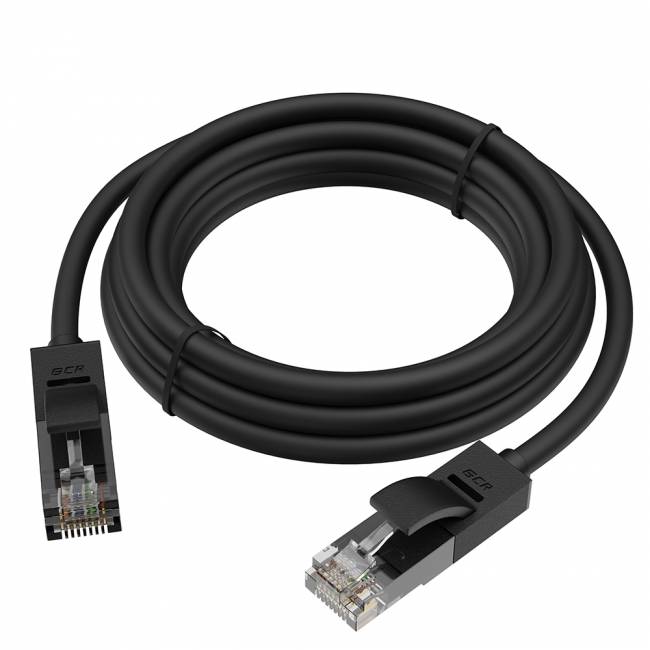 GCR Патч-корд прямой 4.5m UTP кат.5e, черный, позолоченные контакты, 24 AWG, литой, GCR, ethernet high speed 1 Гбит/с, RJ45, T568B, GCR-51549 Greenconnect RJ45(m) - RJ45(m) Cat. 5e UTP  4.5м черный — для бизнеса и офиса