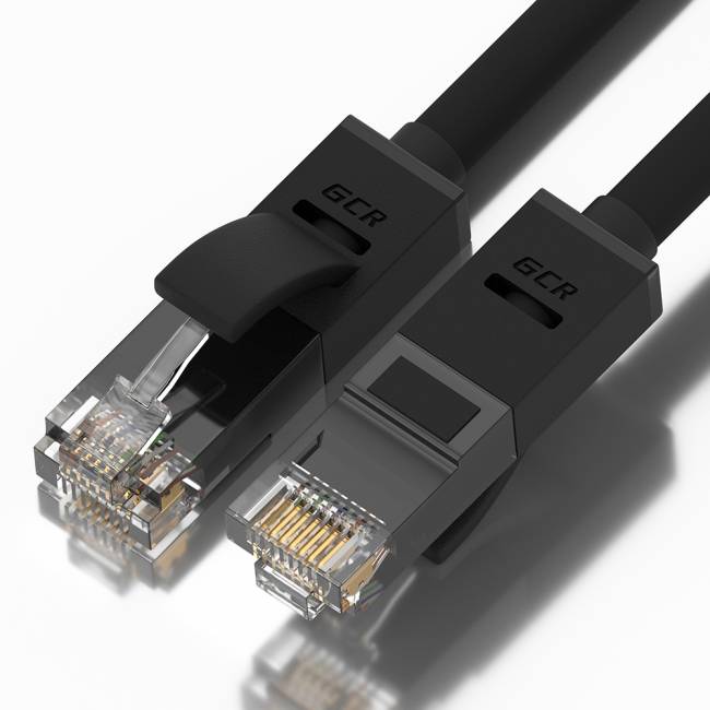 GCR Патч-корд прямой 4.5m UTP кат.5e, черный, позолоченные контакты, 24 AWG, литой, GCR, ethernet high speed 1 Гбит/с, RJ45, T568B, GCR-51549 Greenconnect RJ45(m) - RJ45(m) Cat. 5e UTP  4.5м черный — для бизнеса и офиса