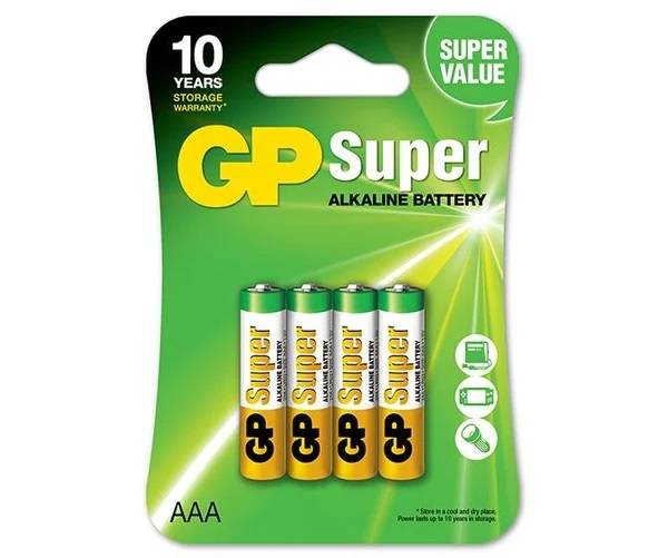 Алкалиновые батарейки GP Super Alkaline 24А ААA - 4 шт. на блистере GP Super Alkaline 24А ААA (4891199000058) — для бизнеса и офиса Алкалиновые батарейки GP Super Alkaline 24А ААA - 4 шт. на блистере GP Super Alkaline 24А ААA (4891199000058) — для бизнеса и офиса