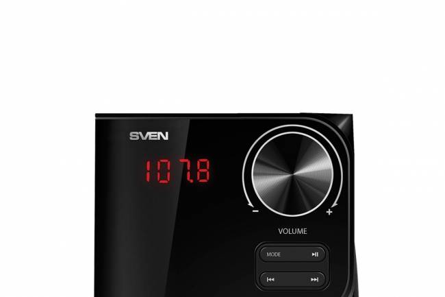 SVEN MS-305, черный, акустическая система 2.1, мощность (RMS): 20 Вт + 2x10 Вт, FM-тюнер, USB/SD, дисплей, ПДУ, Bluetooth SVEN MS-305 — для бизнеса и офиса