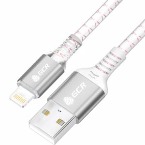 GCR Кабель 1.0m AM/Lightning LED для iPhone, iPad, Air, MFi, бело-розовый, AL case серебро, прозрачный ПВХ Кабель Greenconnect 1.0 м (GCR-54443)
