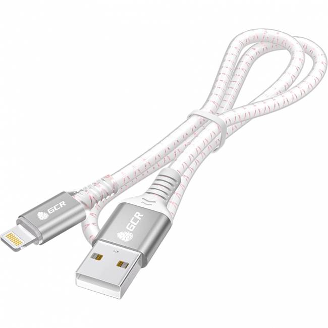 GCR Кабель 1.0m AM/Lightning LED для iPhone, iPad, Air, MFi, бело-розовый, AL case серебро, прозрачный ПВХ Кабель Greenconnect 1.0 м (GCR-54443) — для бизнеса и офиса