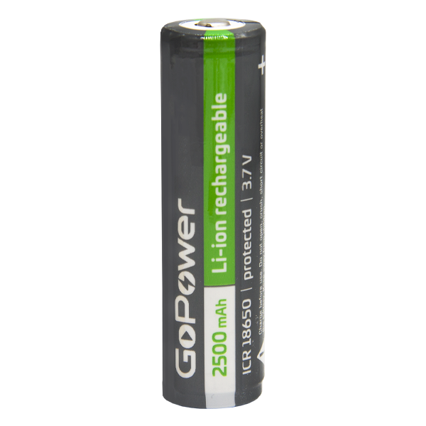 Аккумулятор Li-ion GoPower 18650 BL1 3.7V 2500mAh с защитой выс.конт. (1/6/120) Аккумулятор Li-ion GoPower 18650 с защитой с высоким контактом (00-00018354) — для бизнеса и офиса Аккумулятор Li-ion GoPower 18650 BL1 3.7V 2500mAh с защитой выс.конт. (1/6/120) Аккумулятор Li-ion GoPower 18650 с защитой с высоким контактом (00-00018354) — для бизнеса и офиса