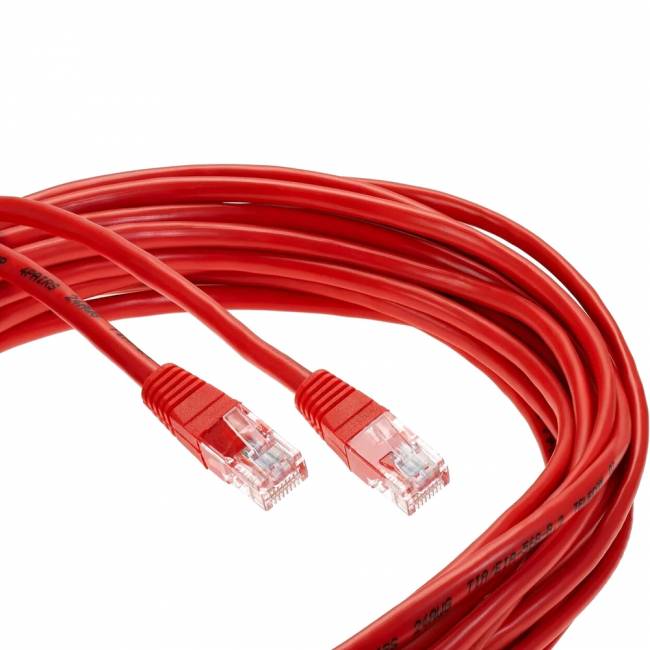 Патчкорд литой "Telecom" UTP кат.5е 10,0м красный VCOM NA102-R-10M — для бизнеса и офиса