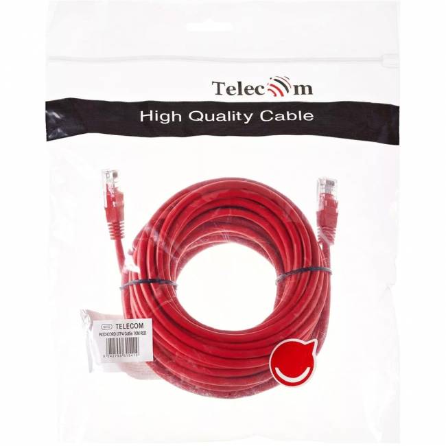 Патчкорд литой "Telecom" UTP кат.5е 10,0м красный VCOM NA102-R-10M — для бизнеса и офиса