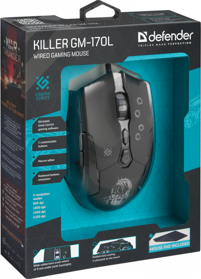 Defender Проводная игровая мышь Killer GM-170L оптика,7кнопок,800-3200dpi Defender Killer GM-170L — для бизнеса и офиса Defender Проводная игровая мышь Killer GM-170L оптика,7кнопок,800-3200dpi Defender Killer GM-170L — для бизнеса и офиса