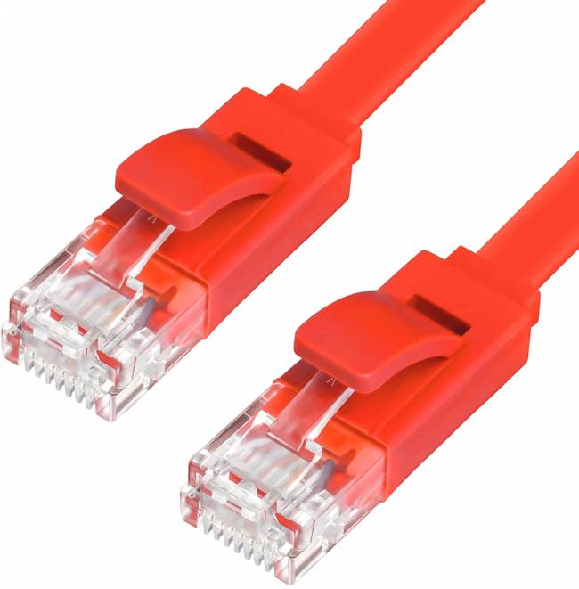 Greenconnect Патч-корд PROF плоский прямой 0.15m, UTP медь кат.6, красный, 30 AWG, GCR-LNC624-0.15m, ethernet high speed 10 Гбит/с, RJ45, T568B Greenconnect RJ45(m) - RJ45(m) Cat. 6 U/UTP PVC 0.15м красный — для бизнеса и офиса