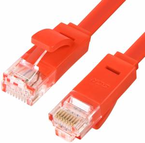 Greenconnect Патч-корд PROF плоский прямой 10.0m, UTP медь кат.6, красный, позолоченные контакты, 30 AWG, GCR-LNC624-10.0m, ethernet high speed 10 Гбит/с, RJ45, T568B Greenconnect RJ45(m) - RJ45(m) Cat. 6 U/UTP PVC 10м красный