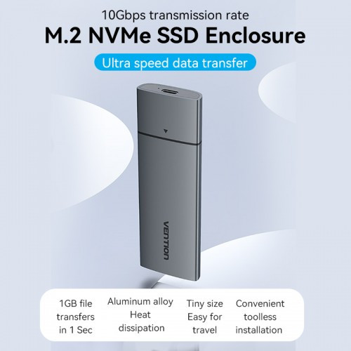 Корпус для SSD Vention USB 3.1 Gen 2-C M.2 NVMe Серый Vention KPGH0 — для бизнеса и офиса