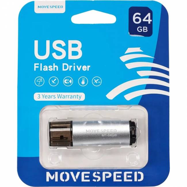 USB2.0 64GB Move Speed M1 серебро Move Speed 64GB M1 (M1-64G) — для бизнеса и офиса