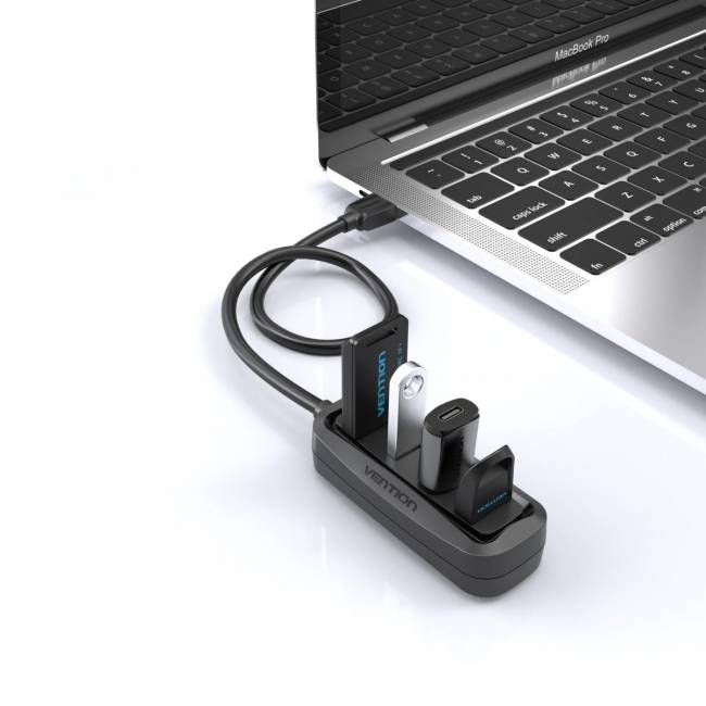 Концентратор Vention USB 2.0 на 4 порта Черный Vention VAS-J43-B015 — для бизнеса и офиса