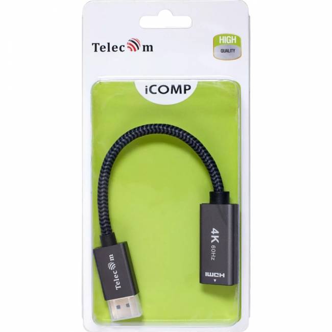 Кабель-переходник DP --> HDMI-F 0.2m , серый металлик, оплетка, 4K@60Hz, Telecom (TA560) Кабель-переходник Telecom DisplayPort M/HDMI F (TA560) — для бизнеса и офиса Кабель-переходник DP --> HDMI-F 0.2m , серый металлик, оплетка, 4K@60Hz, Telecom (TA560) Кабель-переходник Telecom DisplayPort M/HDMI F (TA560) — для бизнеса и офиса