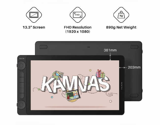 Интерактивный дисплей Сенсорный монитор Huion KAMVAS 13 Gen 3 Black — для бизнеса и офиса