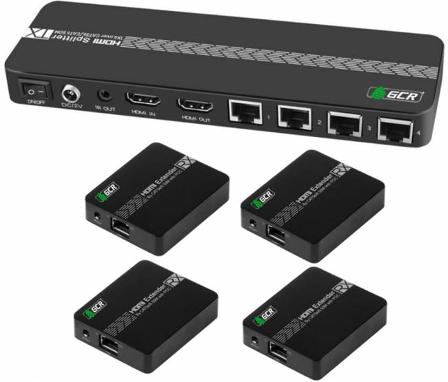 GCR Разветвитель HDMI 1.4 через LAN кабель, 1 x 4 +1 GreenLine, до 60.0m, 1080P 60Hz, EDID, удлинитель ИК Greenconnect HDMI (f) - 4 x HDMI (f) — для бизнеса и офиса GCR Разветвитель HDMI 1.4 через LAN кабель, 1 x 4 +1 GreenLine, до 60.0m, 1080P 60Hz, EDID, удлинитель ИК Greenconnect HDMI (f) - 4 x HDMI (f) — для бизнеса и офиса