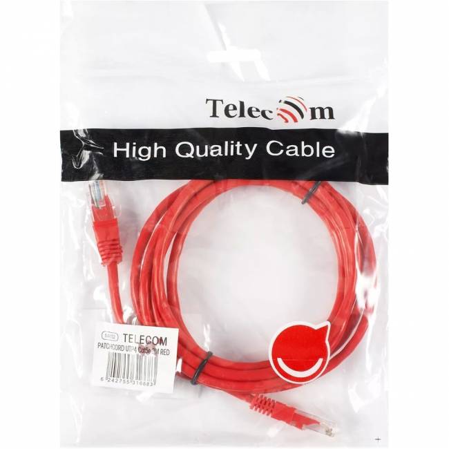 Патчкорд литой "Telecom" UTP кат.5е 2,0м красный VCOM NA102-R-2M — для бизнеса и офиса