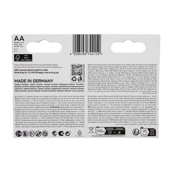 Батарейка Varta LONGLIFE MAX POWER (MAX TECH) LR6 AA BL8 Alkaline 1.5V (4706) (8/160) Varta LONGLIFE MAX POWER (MAX TECH) (04706101428) — для бизнеса и офиса Батарейка Varta LONGLIFE MAX POWER (MAX TECH) LR6 AA BL8 Alkaline 1.5V (4706) (8/160) Varta LONGLIFE MAX POWER (MAX TECH) (04706101428) — для бизнеса и офиса