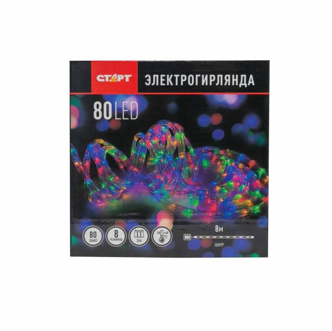 Гирлянда Гирлянда 80LED RGB 3АА, 8 режимов, 8 м, шнур, разноцветная — для бизнеса и офиса Гирлянда Гирлянда 80LED RGB 3АА, 8 режимов, 8 м, шнур, разноцветная — для бизнеса и офиса
