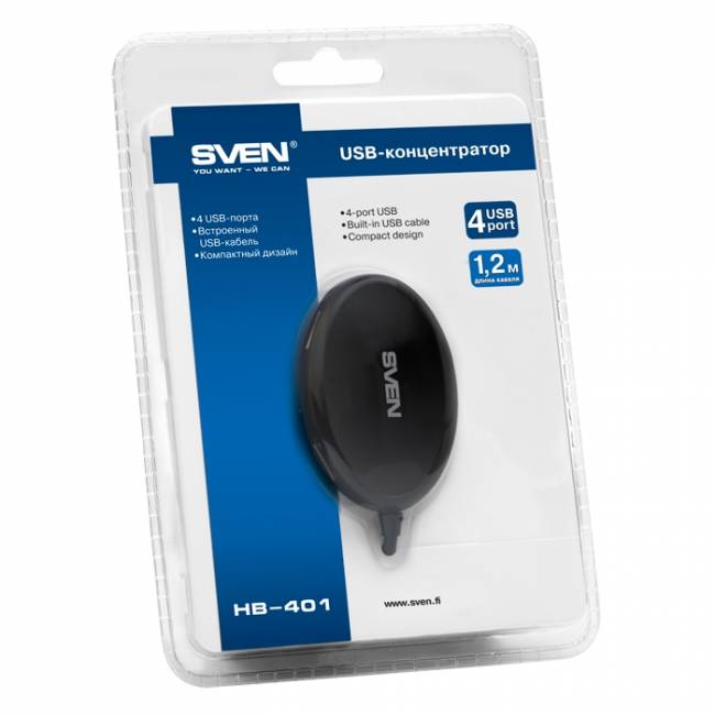 USB-концентратор SVEN HB-401, black SVEN HB-401 Black — для бизнеса и офиса USB-концентратор SVEN HB-401, black SVEN HB-401 Black — для бизнеса и офиса