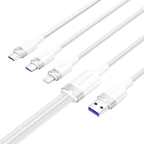 Кабель Vention 3 в 1 USB 2.0 AM/ Micro-B, USB-C, Lightning M - 1.5м. Белый 6A, шт. Vention CTRWG — для бизнеса и офиса Кабель Vention 3 в 1 USB 2.0 AM/ Micro-B, USB-C, Lightning M - 1.5м. Белый 6A, шт. Vention CTRWG — для бизнеса и офиса