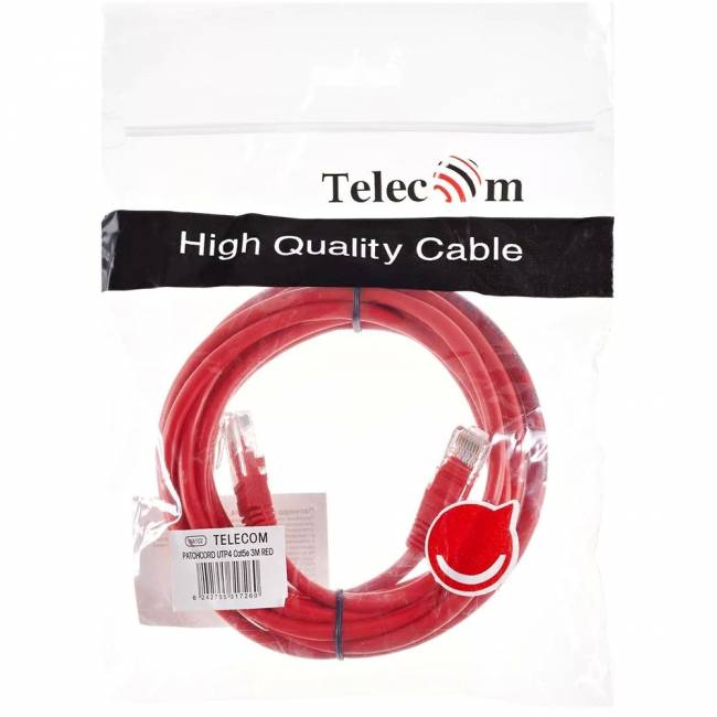 Патчкорд литой "Telecom" UTP кат.5е 3,0м красный VCOM NA102-R-3M — для бизнеса и офиса