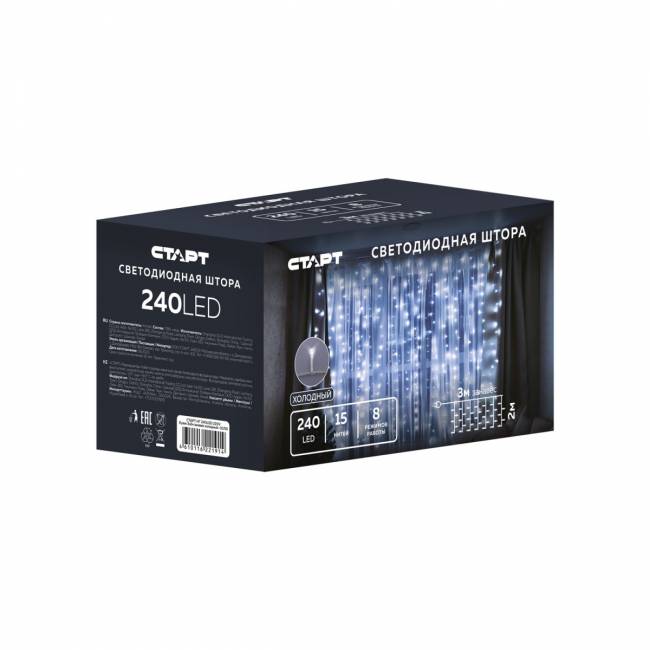 Гирлянда Гирлянда 240LED 220V, 8 режимов, 3х2м, занавес, холодный белый — для бизнеса и офиса Гирлянда Гирлянда 240LED 220V, 8 режимов, 3х2м, занавес, холодный белый — для бизнеса и офиса