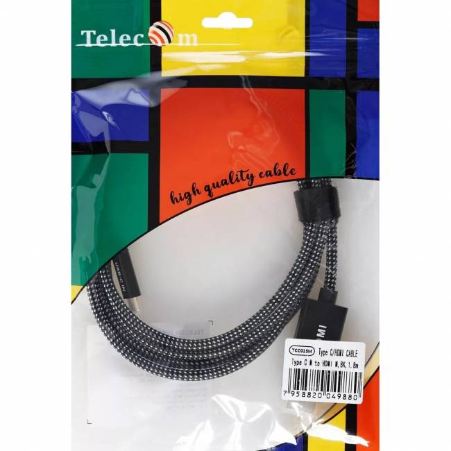 Кабель-адаптер USB Type-Cm --> HDMI(m) 4K@120Hz 8K@30Hz, 1.8m Telecom <TCC015M-1.8M> Адаптер-переходник Telecom USB 3.1 Type C M/HDMI M (TCC015M-1.8M) — для бизнеса и офиса