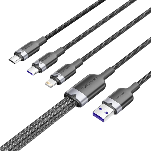 Кабель Vention 3 в 1 USB 2.0 AM/ Micro-B, USB-C, Lightning M - 1.5м. Черный 6A, шт. Vention CTRBG — для бизнеса и офиса Кабель Vention 3 в 1 USB 2.0 AM/ Micro-B, USB-C, Lightning M - 1.5м. Черный 6A, шт. Vention CTRBG — для бизнеса и офиса