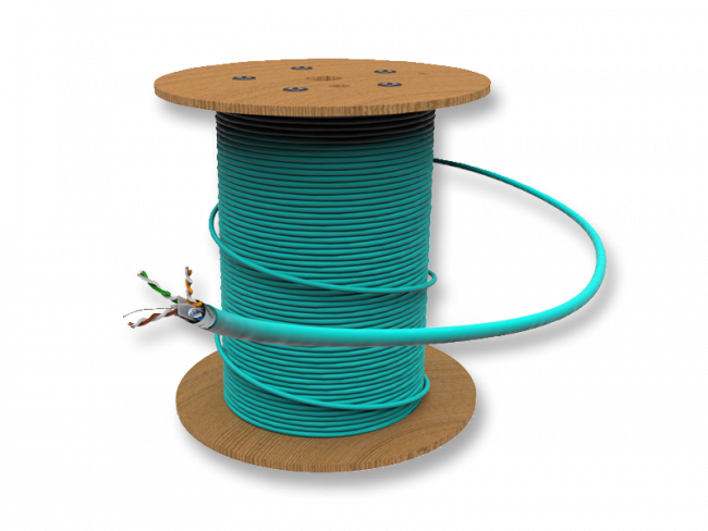 Кабель F/UTP Кат.6А, 500 МГц,23AWG/1, LSZH 3-22, 7,3 мм, бирюзово-синий (RAL5018), барабан 500 м Patchwork 77746201 — для бизнеса и офиса