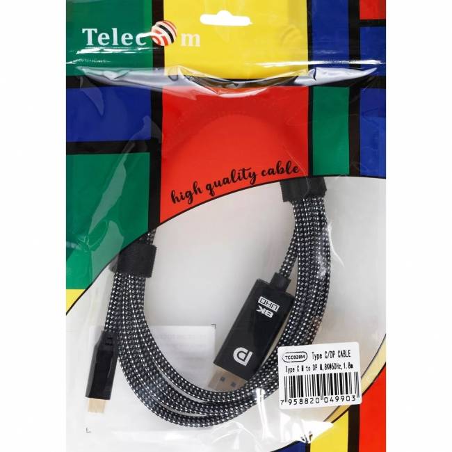 Кабель-адаптер USB Type-Cm --> DP(m) 4K@120Hz 8K@60Hz, 1.8m Telecom <TCC020M-1.8M> Адаптер-переходник Telecom USB Type C M/DisplayPort M (TCC020M-1.8M) — для бизнеса и офиса