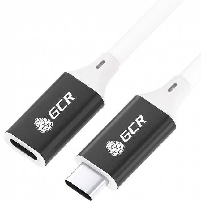 GCR Удлинитель USB 3.1 Type C-С, 2.0m белый, 100W/20V/5A, M/F, TPE, AL сase черный, белый ПВХ, экран, армированный Удлинитель Greenconnect 2 м (GCR-53734) — для бизнеса и офиса