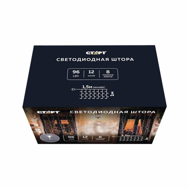 Гирлянда Гирлянда 96LED 220V, 8 режимов, 1,5х1 м, занавес, тёплый белый — для бизнеса и офиса Гирлянда Гирлянда 96LED 220V, 8 режимов, 1,5х1 м, занавес, тёплый белый — для бизнеса и офиса
