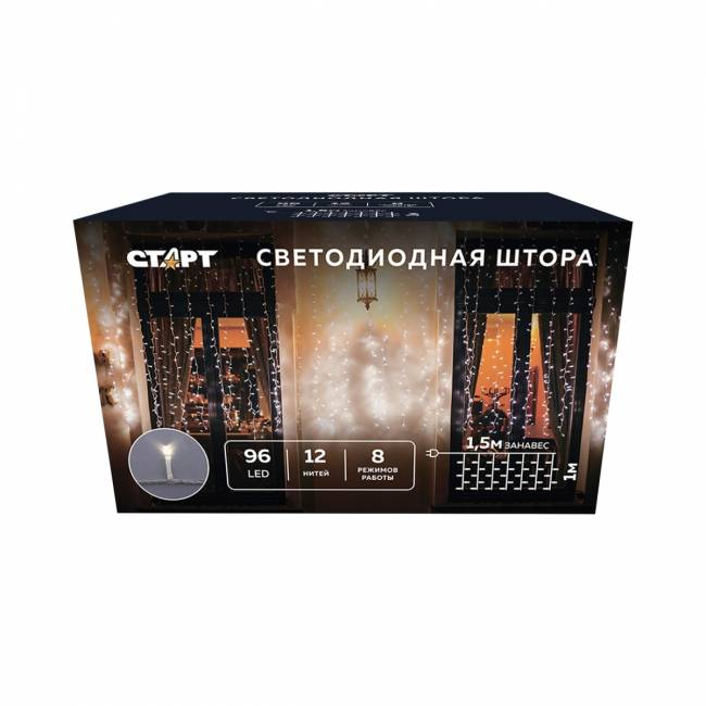 Гирлянда Гирлянда 96LED 220V, 8 режимов, 1,5х1 м, занавес, тёплый белый — для бизнеса и офиса Гирлянда Гирлянда 96LED 220V, 8 режимов, 1,5х1 м, занавес, тёплый белый — для бизнеса и офиса
