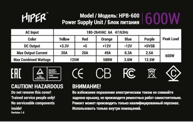 блок питания для ПК 600 Ватт HIPER HPB-600 — для бизнеса и офиса блок питания для ПК 600 Ватт HIPER HPB-600 — для бизнеса и офиса