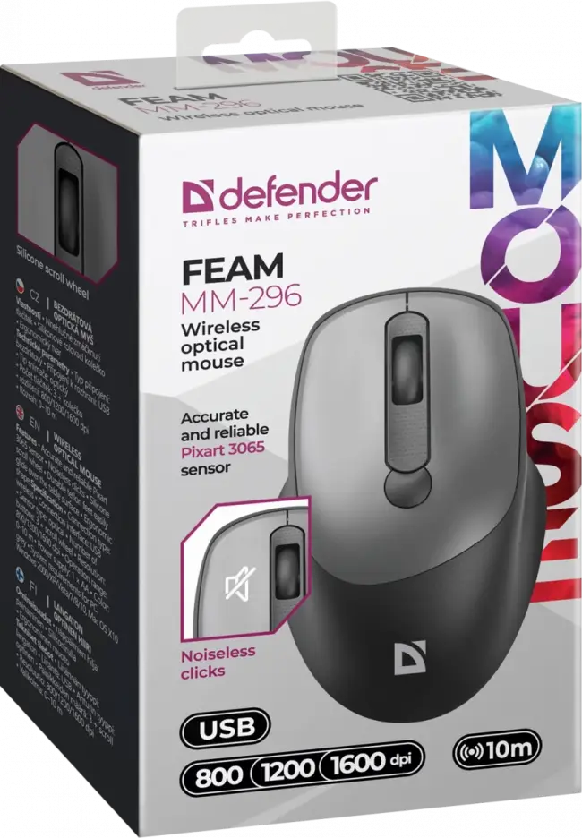 Defender Беспроводная оптическая мышь Feam MM-296 черный,4D,800-1600dpi,бесшумн Defender 52296 — для бизнеса и офиса Defender Беспроводная оптическая мышь Feam MM-296 черный,4D,800-1600dpi,бесшумн Defender 52296 — для бизнеса и офиса