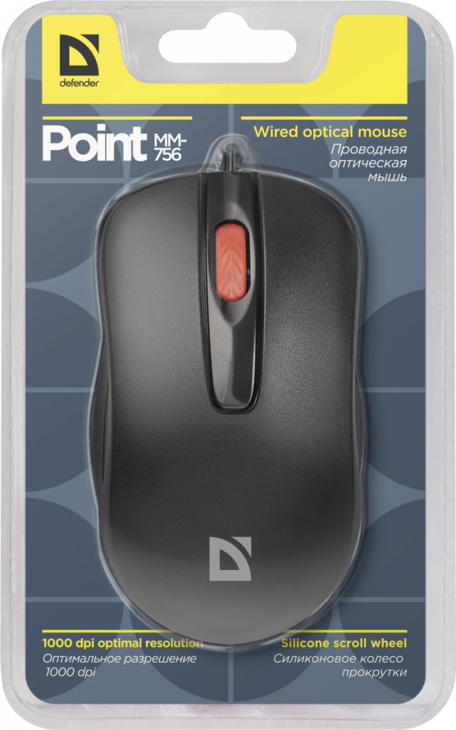 Defender Проводная оптическая мышь Point MM-756 черный,3 кнопки,1000 dpi Defender Point MM-756 — для бизнеса и офиса