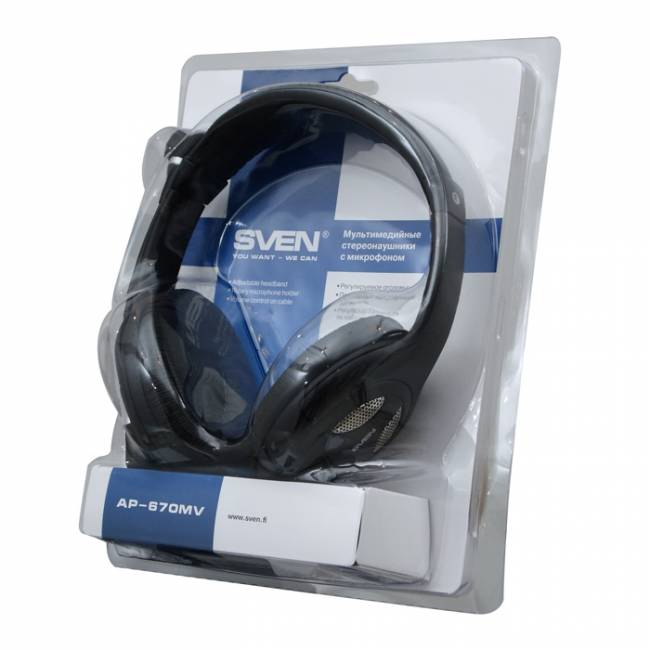 Наушники с микрофоном SVEN AP-670MV, черный SVEN AP-670MV — для бизнеса и офиса
