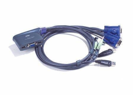 Переключатель, электрон., KVM+Audio,  1 user USB+VGA =>  2 cpu USB+VGA, со встрШнурами USB 2x1.2м., 2048x1536, настол., исп., без OSD, некаскад..,  [CS62U] ATEN CS62UZ — для бизнеса и офиса