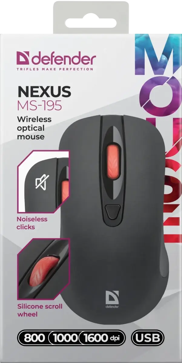 Defender Беспроводная оптическая мышь Nexus MS-195 черный,4 кнопки,800-1600 dpi Defender 52195 — для бизнеса и офиса Defender Беспроводная оптическая мышь Nexus MS-195 черный,4 кнопки,800-1600 dpi Defender 52195 — для бизнеса и офиса