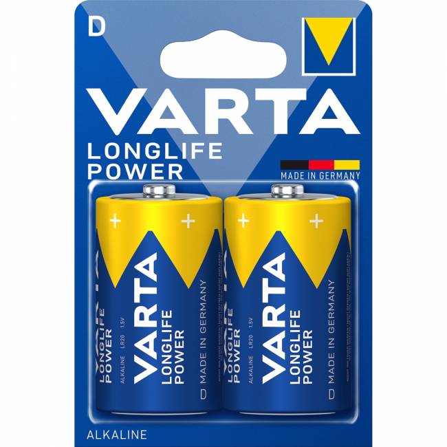 Батарейка Varta LONGLIFE POWER (HIGH ENERGY) LR20 D BL2 Alkaline 1.5V (4920) (2/20/100) (2 шт.) Varta LONGLIFE POWER LR20 D (04920121412) — для бизнеса и офиса Батарейка Varta LONGLIFE POWER (HIGH ENERGY) LR20 D BL2 Alkaline 1.5V (4920) (2/20/100) (2 шт.) Varta LONGLIFE POWER LR20 D (04920121412) — для бизнеса и офиса