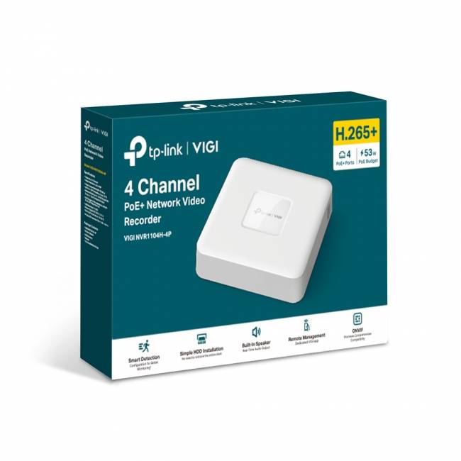 4-канальный сетевой видеорегистратор с поддержкой PoE TP-Link VIGI NVR1104H-4P — для бизнеса и офиса