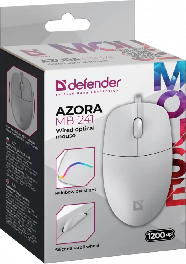 Defender Проводная оптическая мышь Azora MB-241 белый,3D,1200dpi,1,8м Defender 52242 — для бизнеса и офиса Defender Проводная оптическая мышь Azora MB-241 белый,3D,1200dpi,1,8м Defender 52242 — для бизнеса и офиса